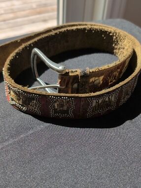 leather Island, Bill Lavin Vintage  Embellished Studded Leather Belt in Brown